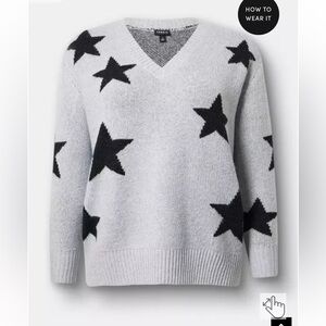 Vegan Cashmere V Neck Star Pullover Sweater